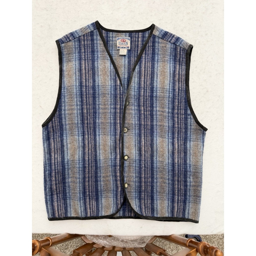 Vintage New Terrain Wool Aztec Vest Jacket‎ Size XL Striped Western Coat